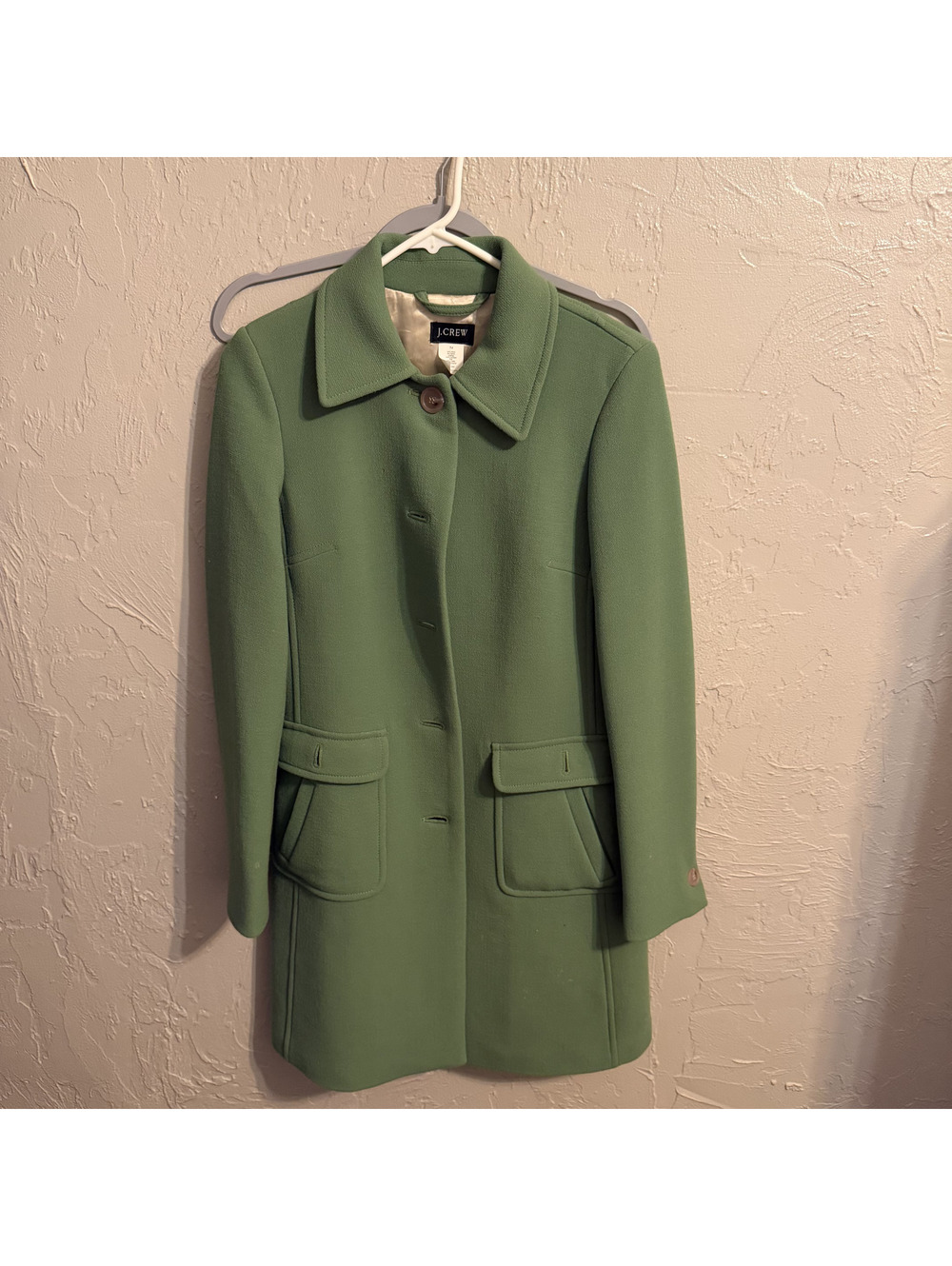 J.Crew Sage Green Wool Blend Tailored Pea Coat Trench Jacket Women's Size T4